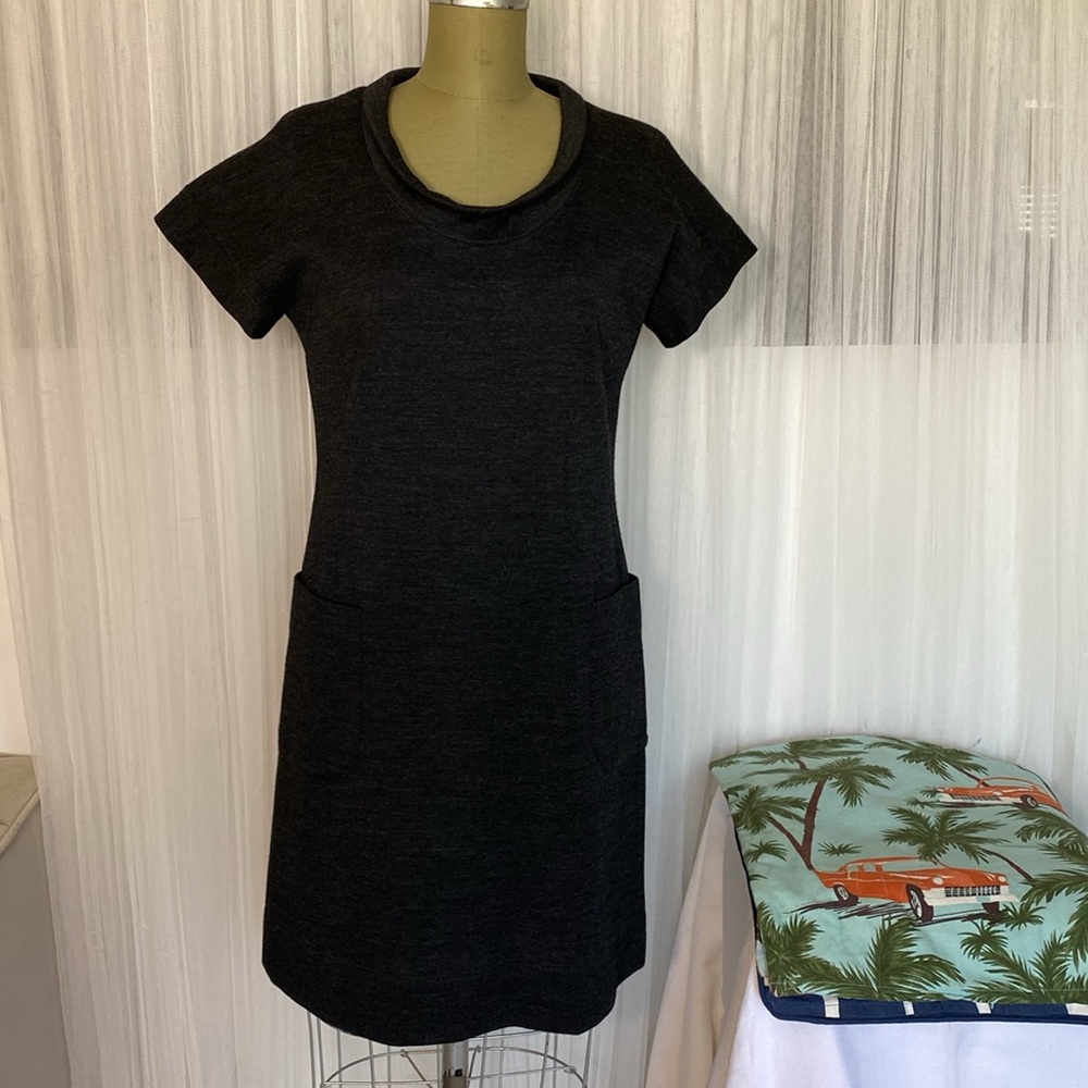 Gerard Darel Elegant Heather Charcoal Midi Cowl Neckline Dress Size 8 (40)